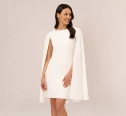 Adrianna Papell Structured Cape Sheath Dress In Ivory