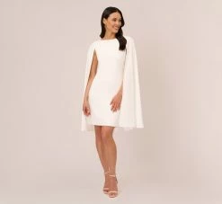 Adrianna Papell Structured Cape Sheath Dress In Ivory 12 Adrianna Papell Structured Cape Sheath Dress In Ivory -Adrianna Papell Shop 014237610 IVY Regular Front