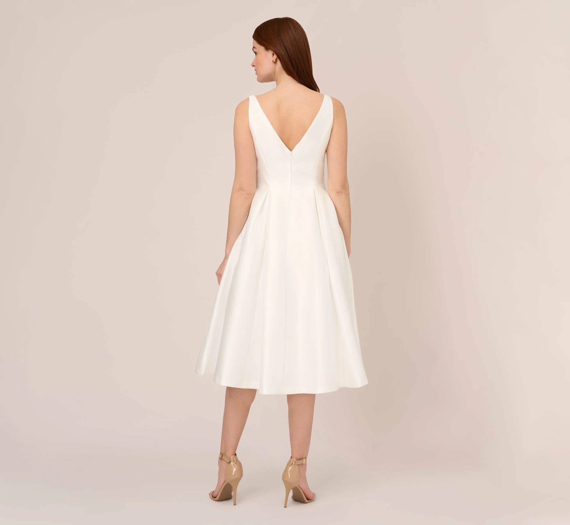 Adrianna Papell Sleeveless Mikado Fit And Flare Midi Dress With V-Back In Ivory 4 Adrianna Papell Sleeveless Mikado Fit And Flare Midi Dress With V-Back In Ivory - Image 4