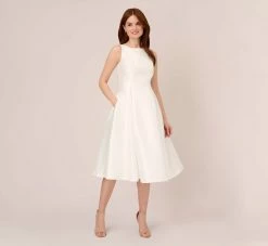 Adrianna Papell Sleeveless Mikado Fit And Flare Midi Dress With V-Back In Ivory