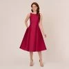 Adrianna Papell Sleeveless Mikado Fit And Flare Midi Dress With V-Back In Red Plum