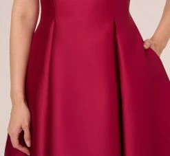 Adrianna Papell Sleeveless Mikado Fit And Flare Midi Dress With V-Back In Red Plum -Adrianna Papell Shop 041899070 AP651 Regular Lifestyle