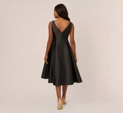 Adrianna Papell Sleeveless Mikado Fit And Flare Midi Dress With V-Back In Black -Adrianna Papell Shop 041899070 BLK Regular Back