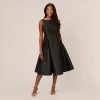 Adrianna Papell Sleeveless Mikado Fit And Flare Midi Dress With V-Back In Black