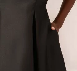 Adrianna Papell Sleeveless Mikado Fit And Flare Midi Dress With V-Back In Black -Adrianna Papell Shop 041899070 BLK Regular Lifestyle