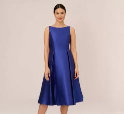 Adrianna Papell Sleeveless Mikado Fit And Flare Midi Dress With V-Back In Neptune