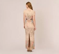 Adrianna Papell Floral Matelasse Gown In Blush Multi 11 Adrianna Papell Floral Matelasse Gown In Blush Multi -Adrianna Papell Shop 081903250 BLH Regular Back