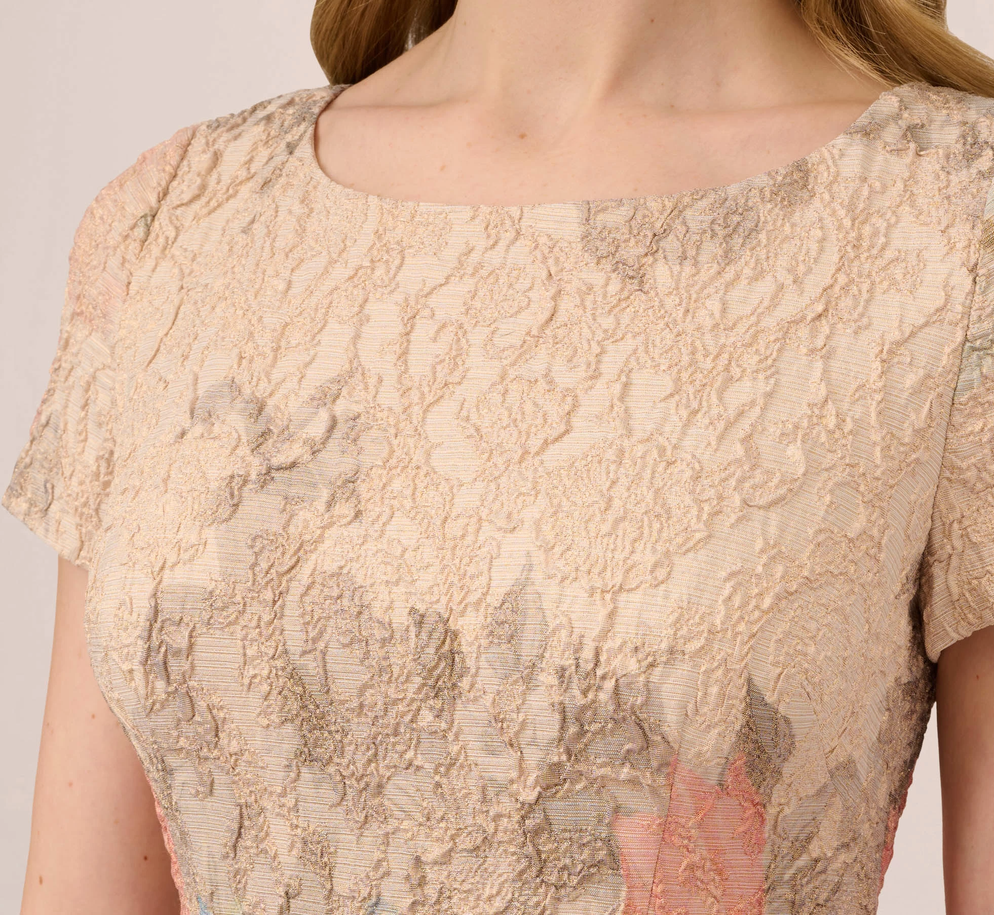 Adrianna Papell Floral Matelasse Gown In Blush Multi 3 Adrianna Papell Floral Matelasse Gown In Blush Multi - Image 3