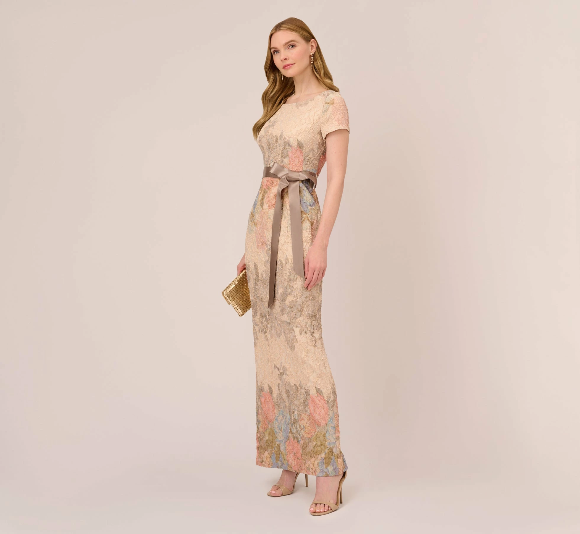 Adrianna Papell Floral Matelasse Gown In Blush Multi 2 Adrianna Papell Floral Matelasse Gown In Blush Multi - Image 2
