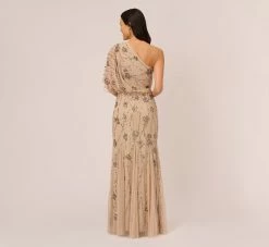 Adrianna Papell One Shoulder Beaded Gown In Nude 9 Adrianna Papell One Shoulder Beaded Gown In Nude -Adrianna Papell Shop 091860320 NUD Regular Back