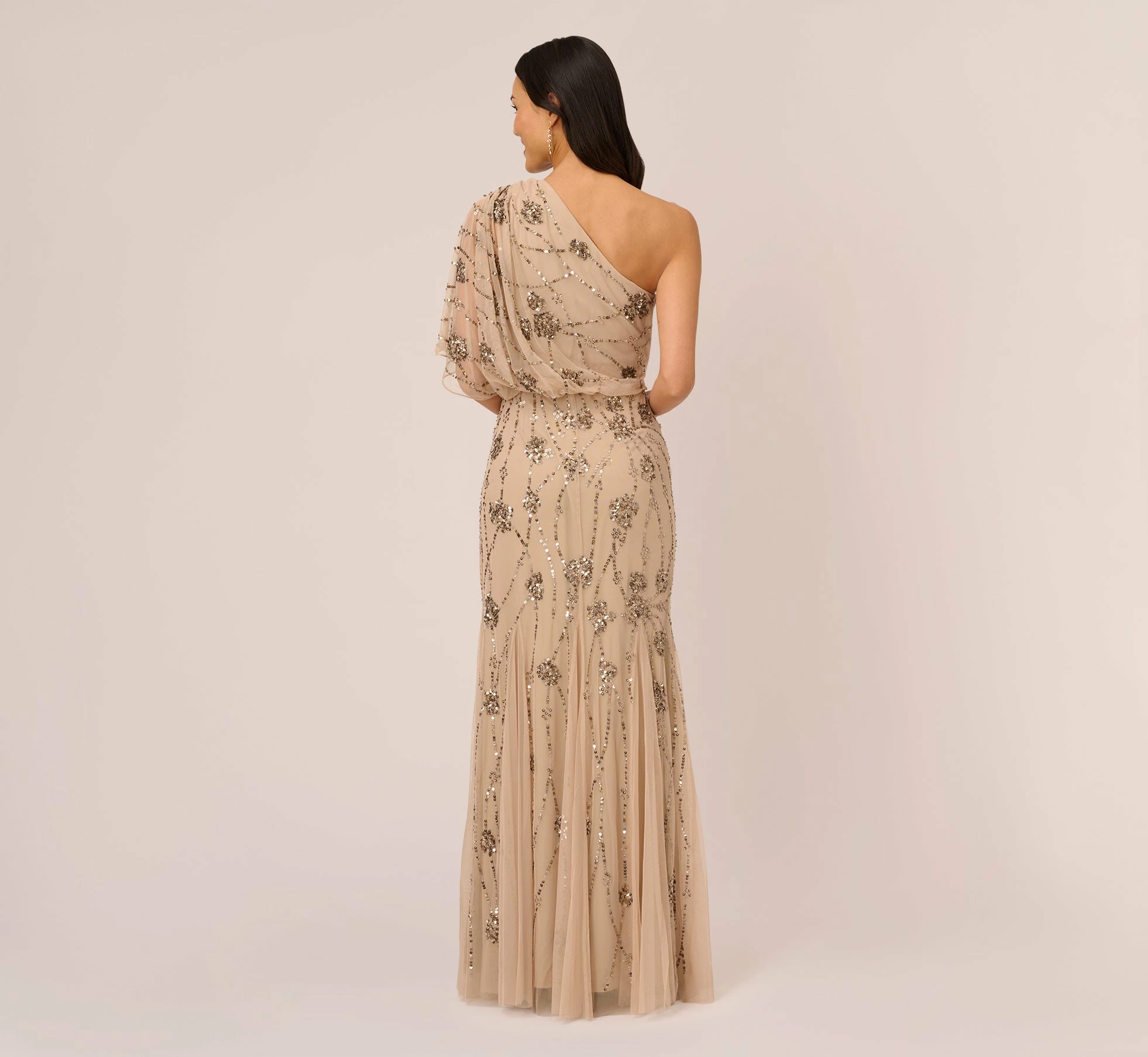 Adrianna Papell One Shoulder Beaded Gown In Nude 4 Adrianna Papell One Shoulder Beaded Gown In Nude - Image 4