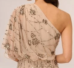 Adrianna Papell One Shoulder Beaded Gown In Nude 10 Adrianna Papell One Shoulder Beaded Gown In Nude -Adrianna Papell Shop 091860320 NUD Regular Lifestyle