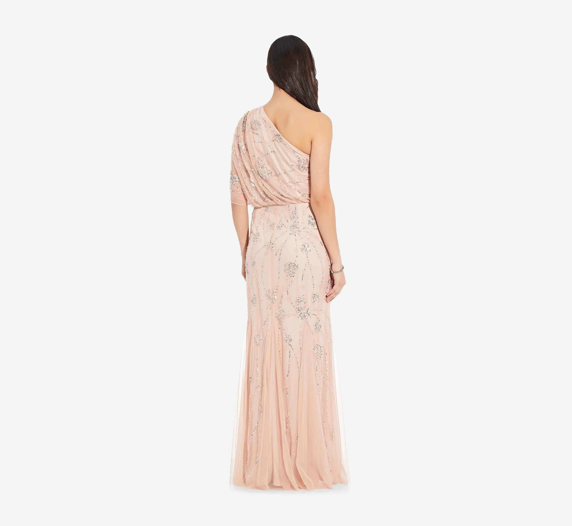 Adrianna Papell One Shoulder Beaded Gown In Blush 2 Adrianna Papell One Shoulder Beaded Gown In Blush - Image 2
