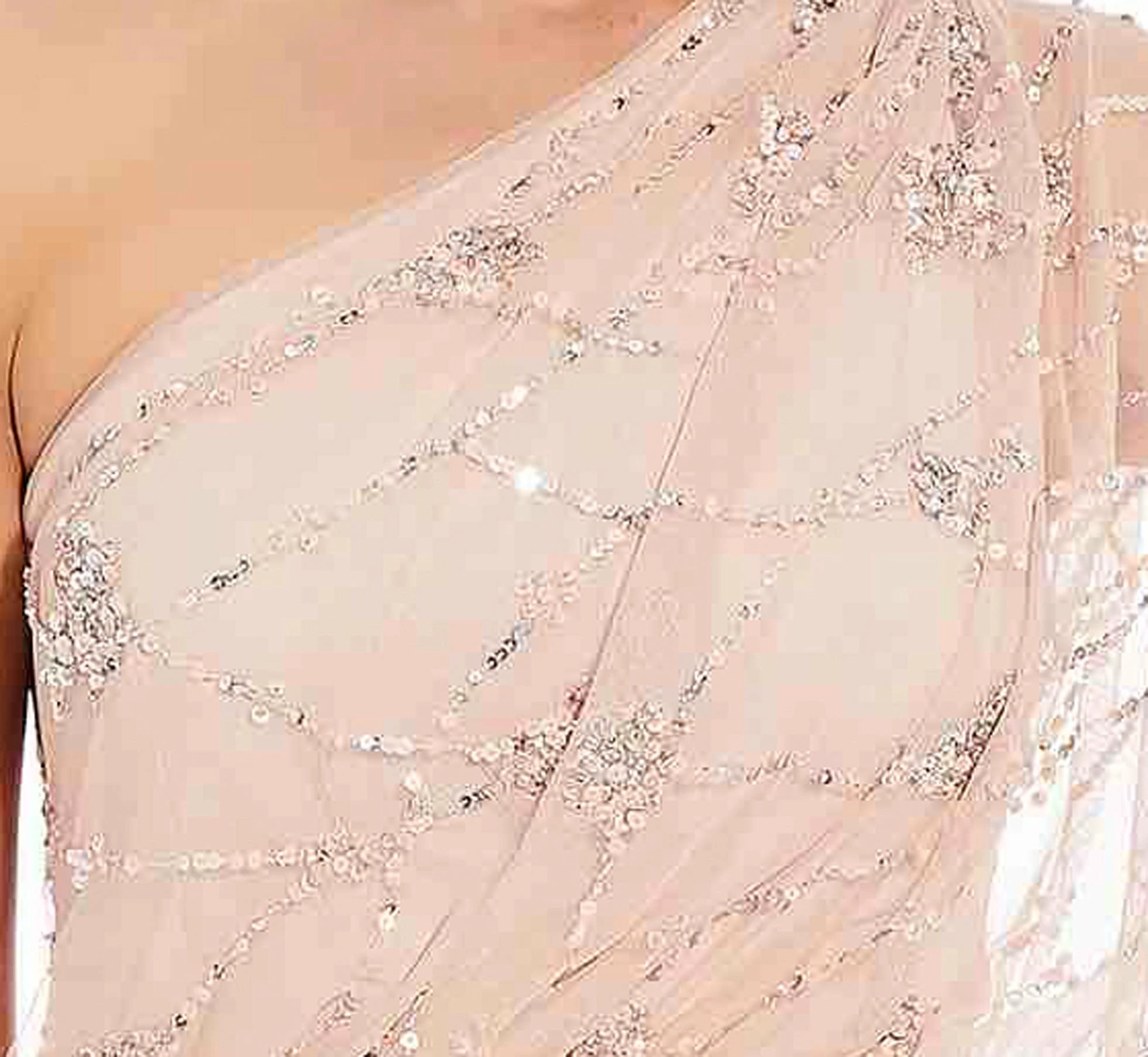 Adrianna Papell One Shoulder Beaded Gown In Blush 4 Adrianna Papell One Shoulder Beaded Gown In Blush - Image 4