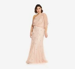 Adrianna Papell One Shoulder Beaded Gown In Blush 9 Adrianna Papell One Shoulder Beaded Gown In Blush -Adrianna Papell Shop 09186032 BLS Regular Lifestyle