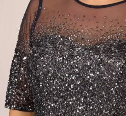 Adrianna Papell Plus Size Beaded Illusion Gown In Navy 8 Adrianna Papell Plus Size Beaded Illusion Gown In Navy -Adrianna Papell Shop 091863331 NAV Plus Lifestyle