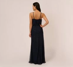 Adrianna Papell Art Deco Beaded Blouson Gown In Navy Black -Adrianna Papell Shop 091866700 AI410 Regular Back