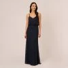 Adrianna Papell Art Deco Beaded Blouson Gown In Navy Black