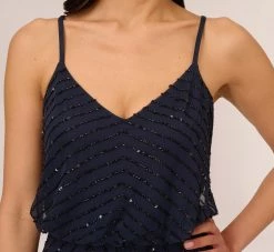 Adrianna Papell Art Deco Beaded Blouson Gown In Navy Black -Adrianna Papell Shop 091866700 AI410 Regular Detail