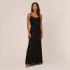 Adrianna Papell Art Deco Beaded Blouson Gown In Black