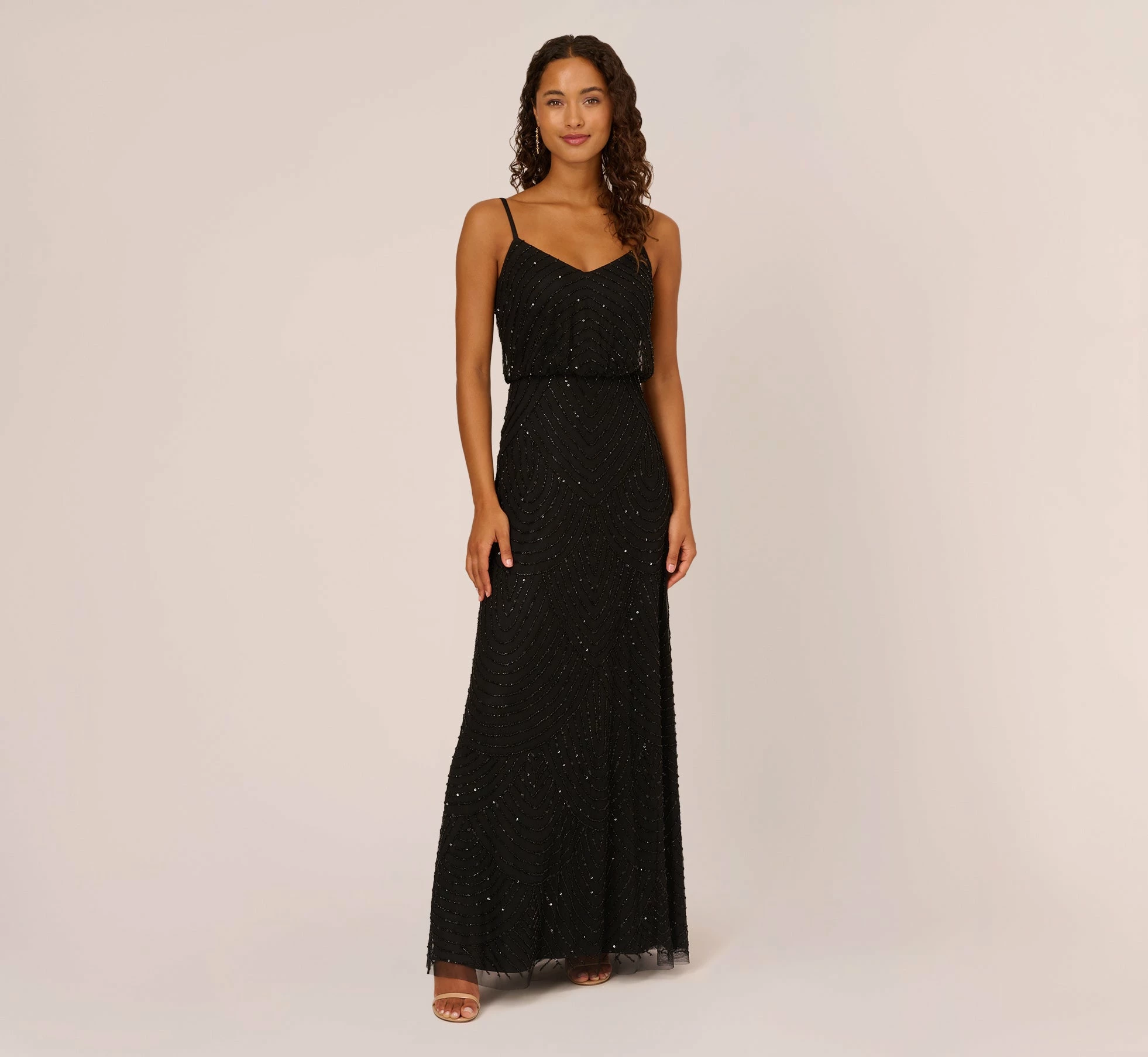 Adrianna Papell Art Deco Beaded Blouson Gown In Black 1 Adrianna Papell Art Deco Beaded Blouson Gown In Black