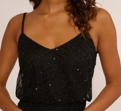 Adrianna Papell Art Deco Beaded Blouson Gown In Black 9 Adrianna Papell Art Deco Beaded Blouson Gown In Black -Adrianna Papell Shop 091866700 BLK Regular Lifestyle