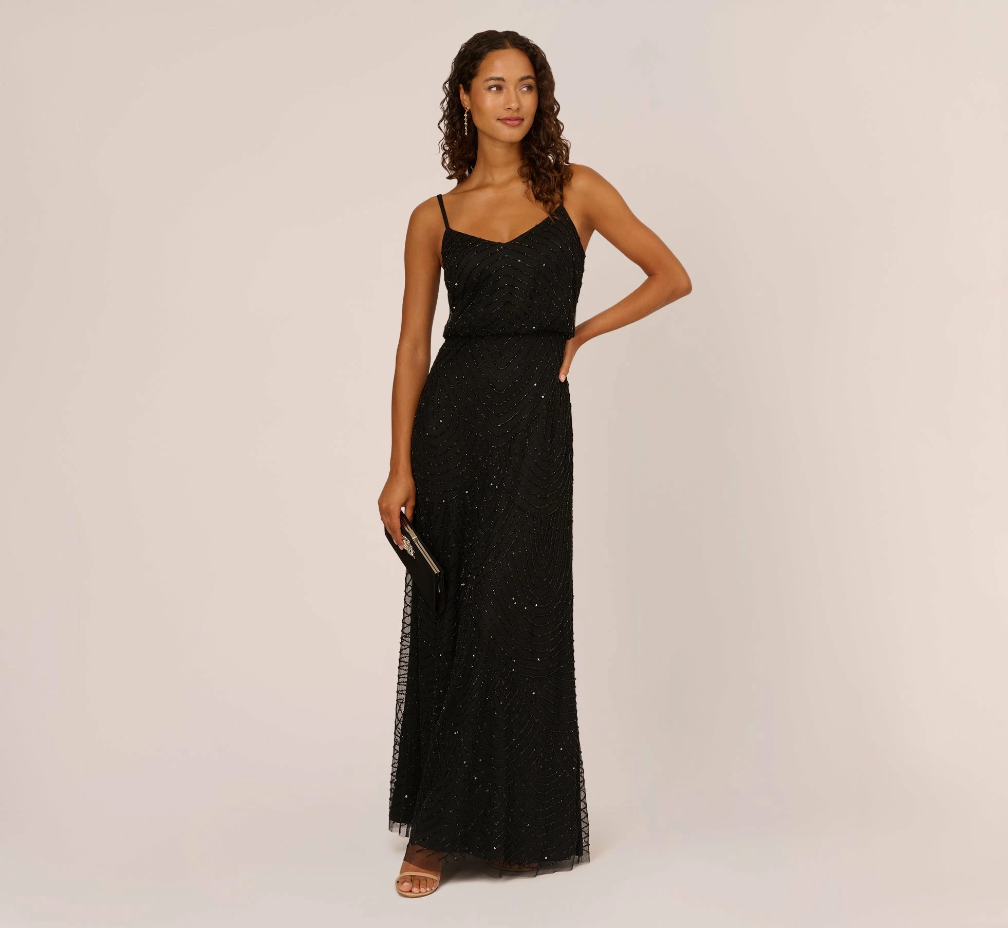 Adrianna Papell Art Deco Beaded Blouson Gown In Black 2 Adrianna Papell Art Deco Beaded Blouson Gown In Black - Image 2