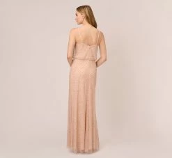 Adrianna Papell Art Deco Beaded Blouson Gown In Blush -Adrianna Papell Shop 091866700 BLS Regular Back