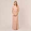 Adrianna Papell Art Deco Beaded Blouson Gown In Blush