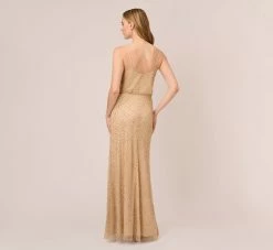 Adrianna Papell Art Deco Beaded Blouson Gown In Champ Gold -Adrianna Papell Shop 091866700 CPG Regular Back
