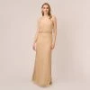 Adrianna Papell Art Deco Beaded Blouson Gown In Champ Gold
