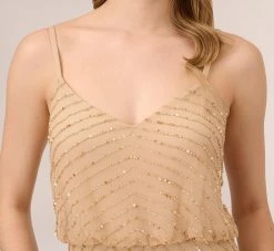 Adrianna Papell Art Deco Beaded Blouson Gown In Champ Gold -Adrianna Papell Shop 091866700 CPG Regular Detail