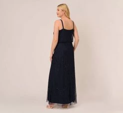 Adrianna Papell Plus Size Art Deco Beaded Blouson Gown In Navy Black 9 Adrianna Papell Plus Size Art Deco Beaded Blouson Gown In Navy Black -Adrianna Papell Shop 091866701 AI410 Plus Back