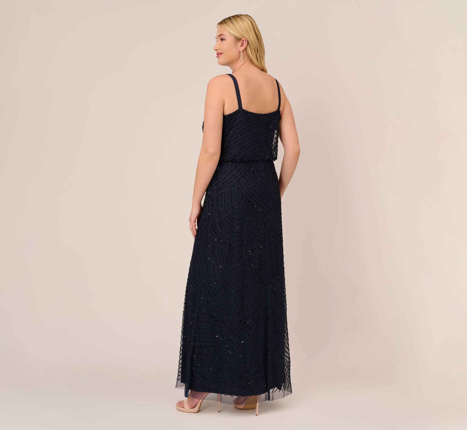 Adrianna Papell Plus Size Art Deco Beaded Blouson Gown In Navy Black 4 Adrianna Papell Plus Size Art Deco Beaded Blouson Gown In Navy Black - Image 4