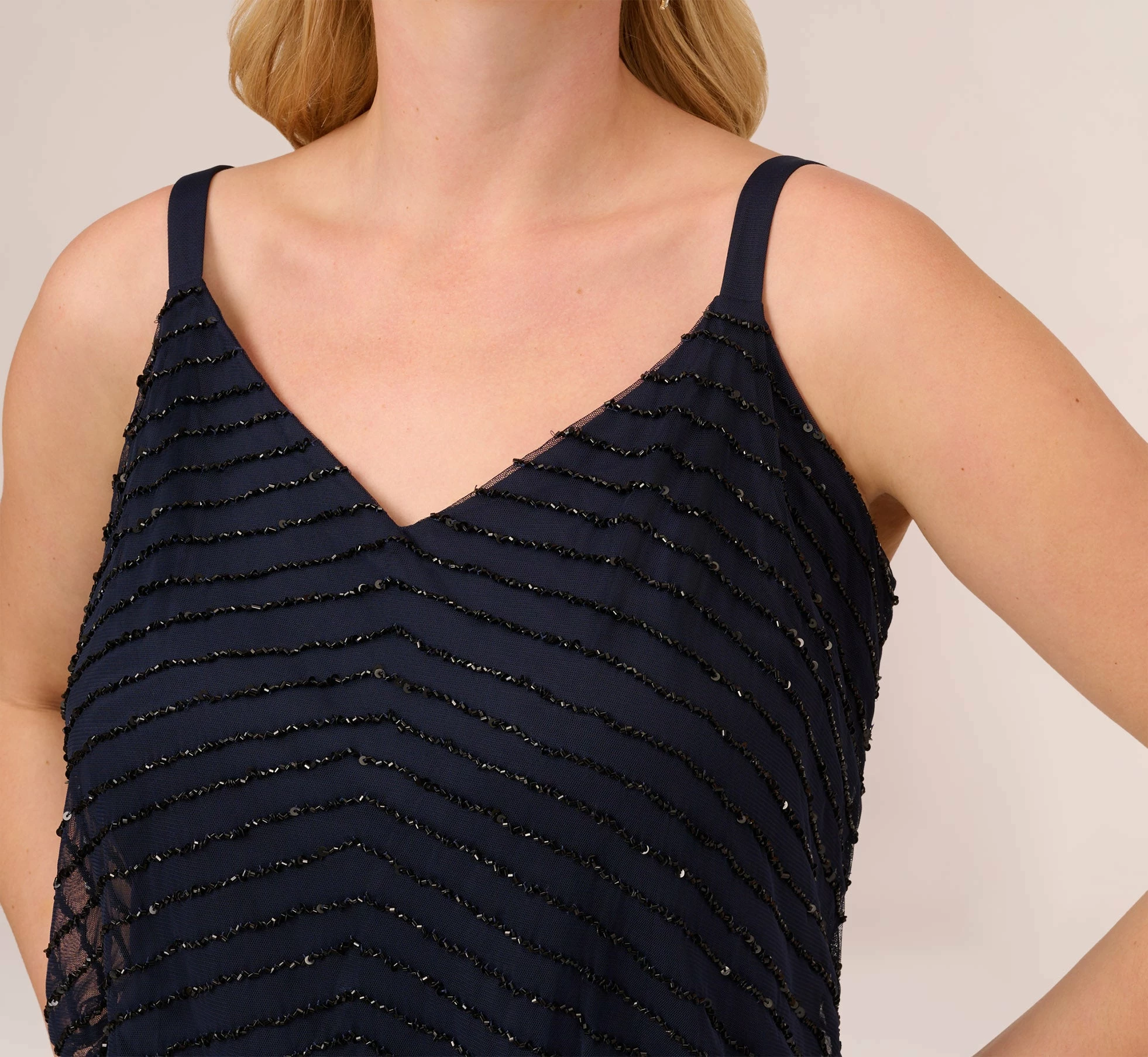 Adrianna Papell Plus Size Art Deco Beaded Blouson Gown In Navy Black 3 Adrianna Papell Plus Size Art Deco Beaded Blouson Gown In Navy Black - Image 3