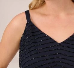 Adrianna Papell Plus Size Art Deco Beaded Blouson Gown In Navy Black 10 Adrianna Papell Plus Size Art Deco Beaded Blouson Gown In Navy Black -Adrianna Papell Shop 091866701 AI410 Plus Lifestyle