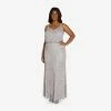 Adrianna Papell Plus Size Art Deco Beaded Blouson Gown In Bridal Silver