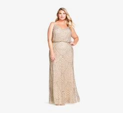 Adrianna Papell Plus Size Art Deco Beaded Blouson Gown In Taupe Pink -Adrianna Papell Shop 09186670 T P Plus Alternate