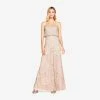 Adrianna Papell Art Deco Beaded Blouson Gown In Taupe Pink