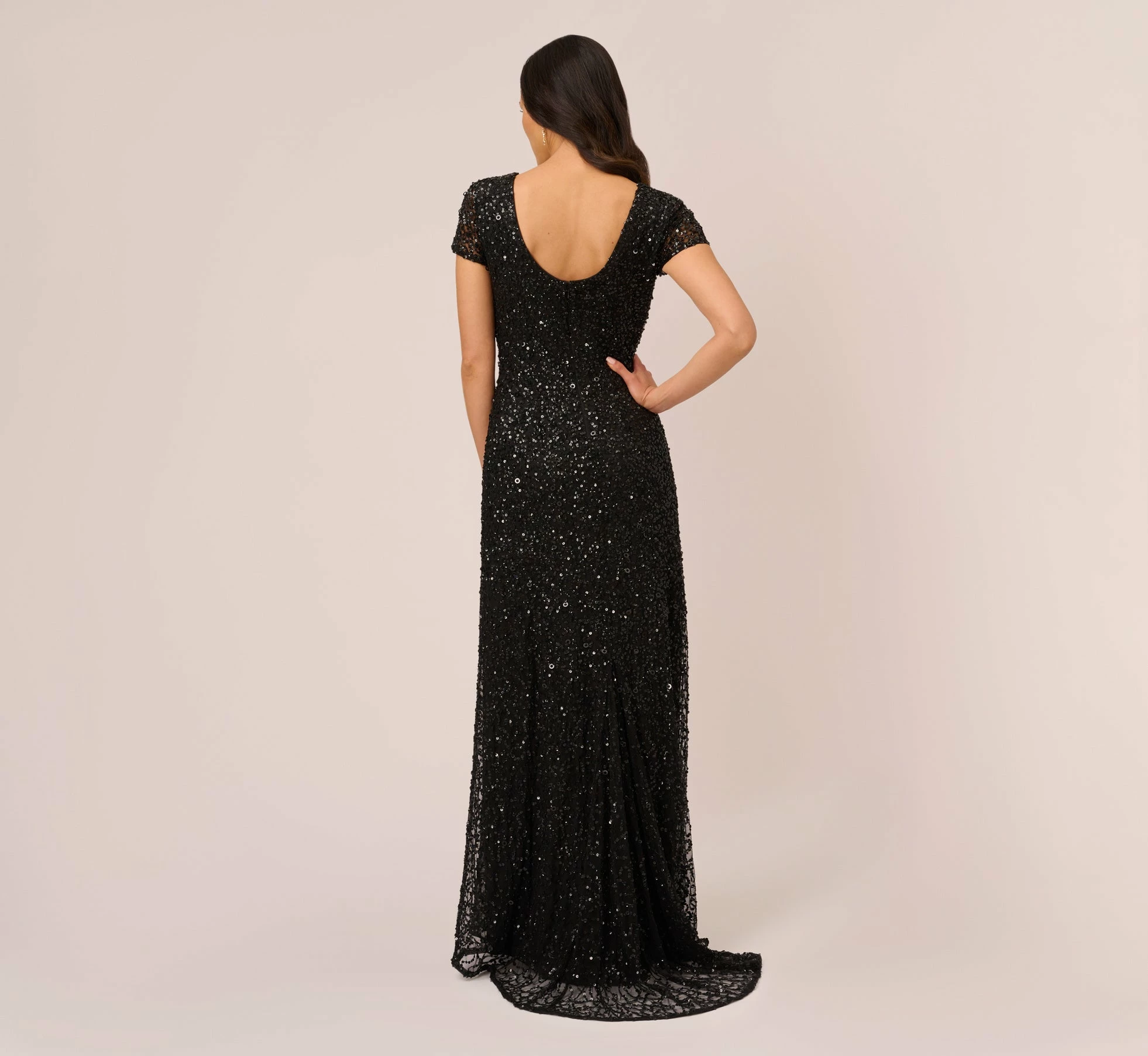 Adrianna Papell Scoop Back Sequin Gown In Black 4 Adrianna Papell Scoop Back Sequin Gown In Black - Image 4