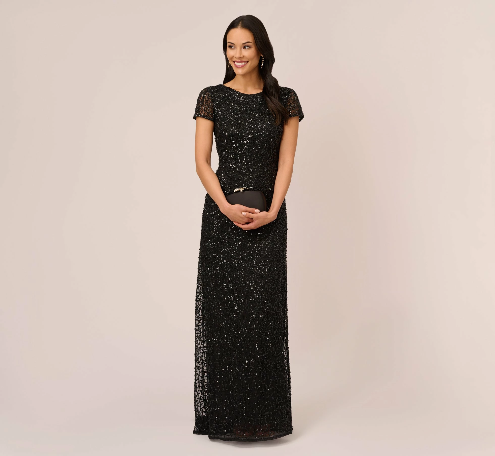 Adrianna Papell Scoop Back Sequin Gown In Black 2 Adrianna Papell Scoop Back Sequin Gown In Black - Image 2