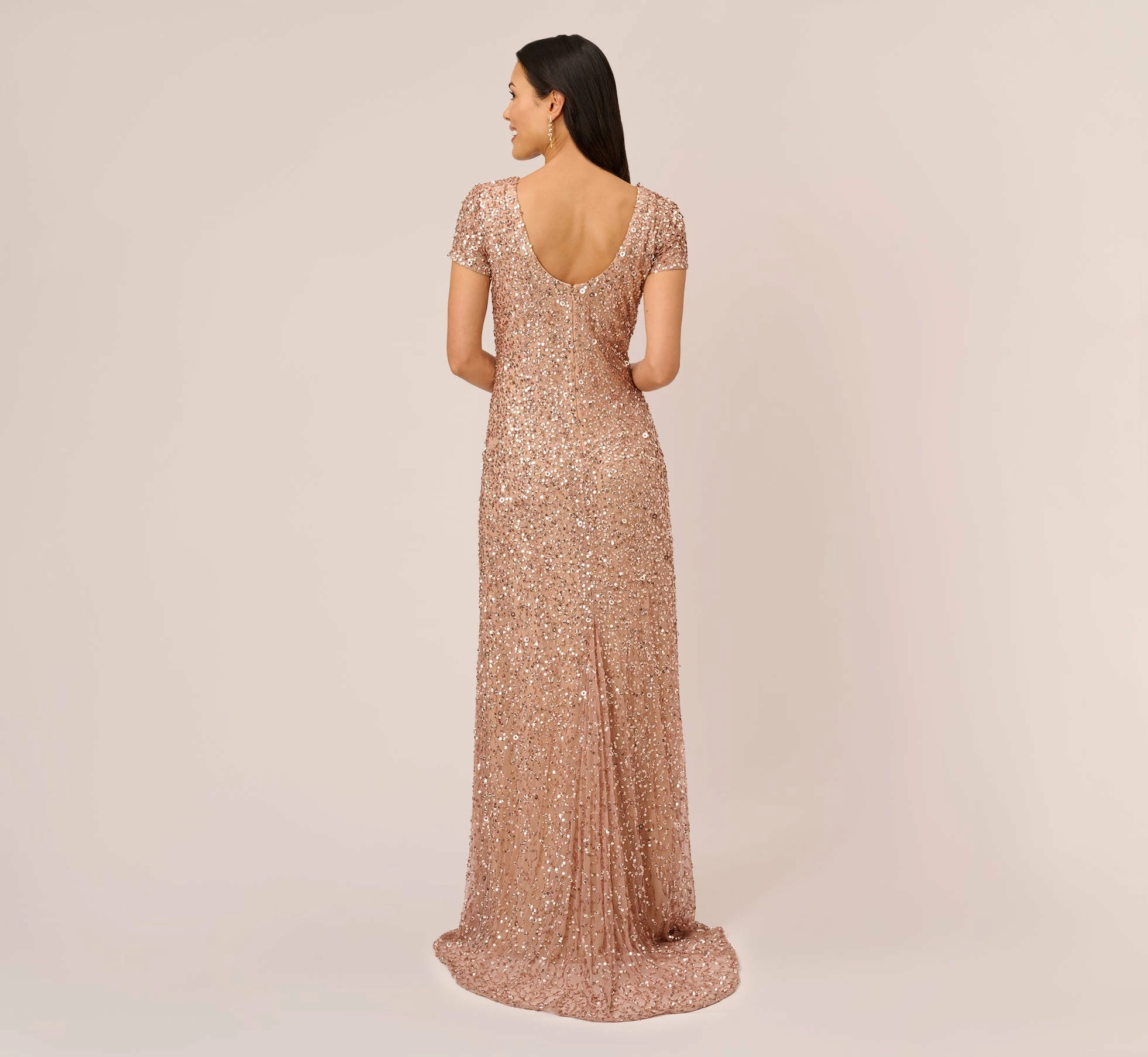 Adrianna Papell Scoop Back Sequin Gown In Rose Gold 4 Adrianna Papell Scoop Back Sequin Gown In Rose Gold - Image 4