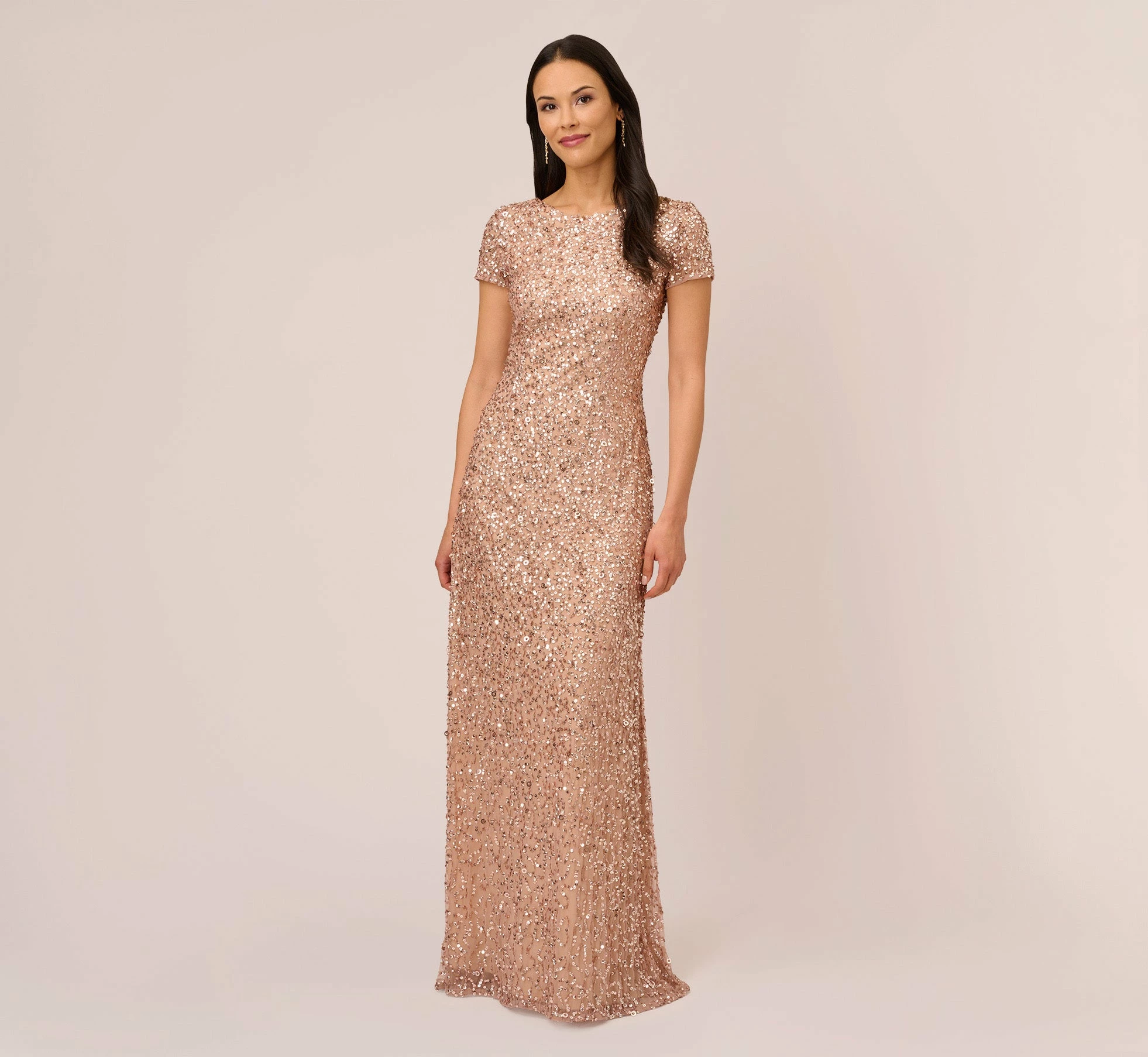 Adrianna Papell Scoop Back Sequin Gown In Rose Gold 2 Adrianna Papell Scoop Back Sequin Gown In Rose Gold - Image 2