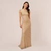 Adrianna Papell Scoop Back Sequin Gown In Champagne Gold