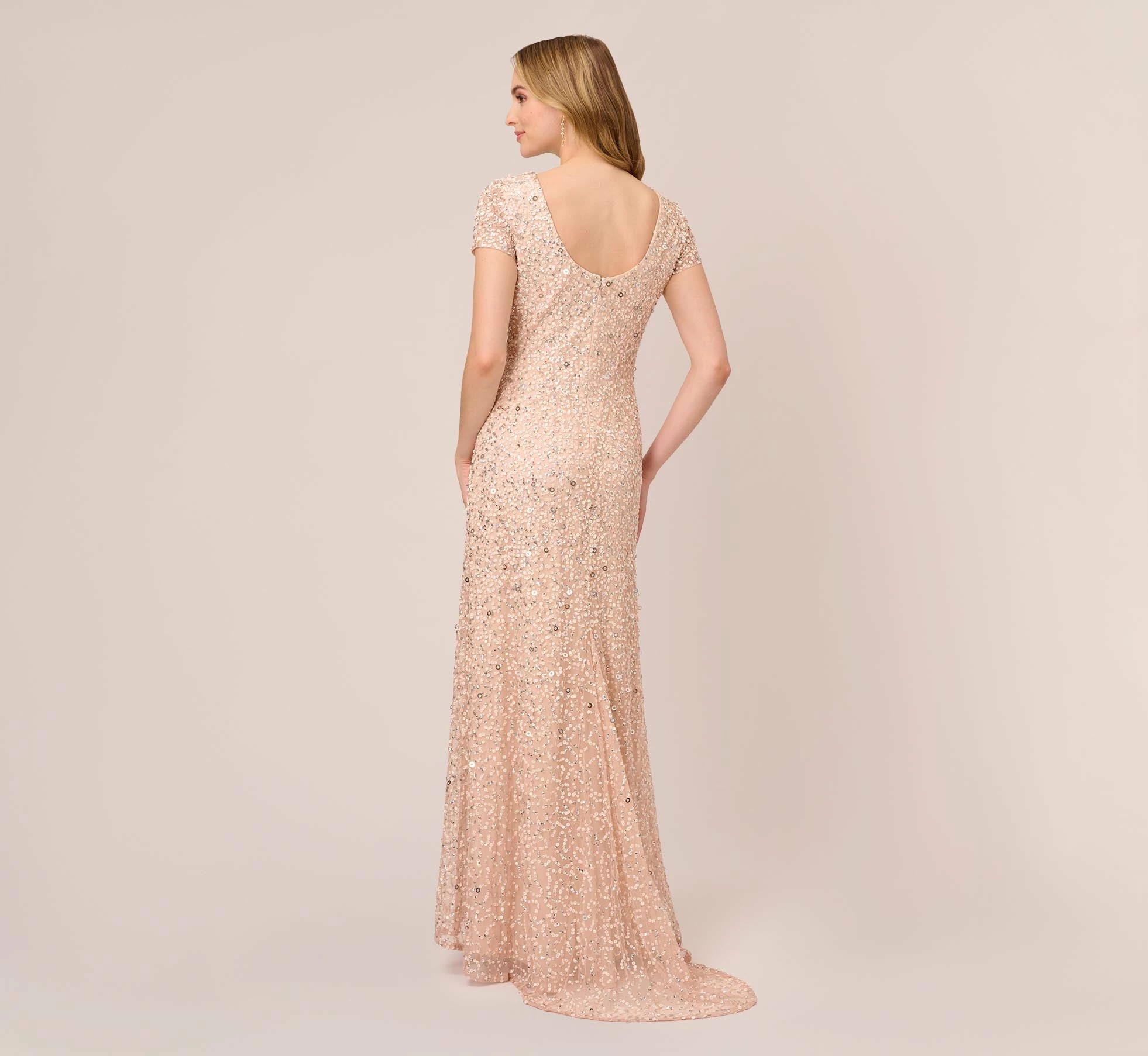 Adrianna Papell Scoop Back Sequin Gown In Blush 4 Adrianna Papell Scoop Back Sequin Gown In Blush - Image 4
