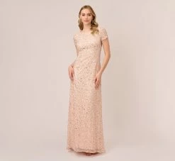 Adrianna Papell Scoop Back Sequin Gown In Blush