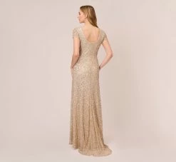 Adrianna Papell Scoop Back Sequin Gown In Champagne 9 Adrianna Papell Scoop Back Sequin Gown In Champagne -Adrianna Papell Shop 091874600 CHA Regular Back