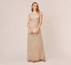 Adrianna Papell Scoop Back Sequin Gown In Champagne 7 Adrianna Papell Scoop Back Sequin Gown In Champagne -Adrianna Papell Shop 091874600 CHA Regular Side