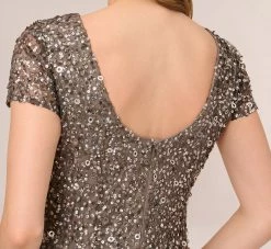 Adrianna Papell Scoop Back Sequin Gown In Lead -Adrianna Papell Shop 091874600 LED Regular Lifestyle