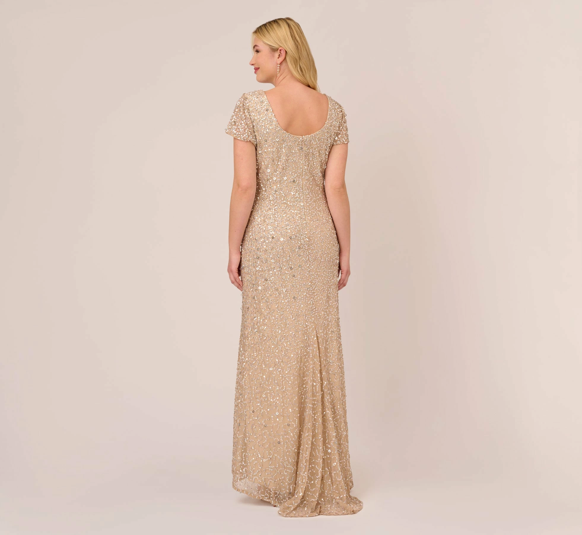 Adrianna Papell Plus Size Scoop Back Sequin Gown In Champagne 4 Adrianna Papell Plus Size Scoop Back Sequin Gown In Champagne - Image 4
